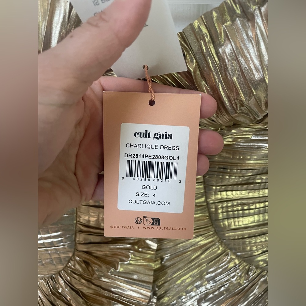 cult gaia Metallic Gold Strapless Pleated Mini Dress - Picture 8 of 14